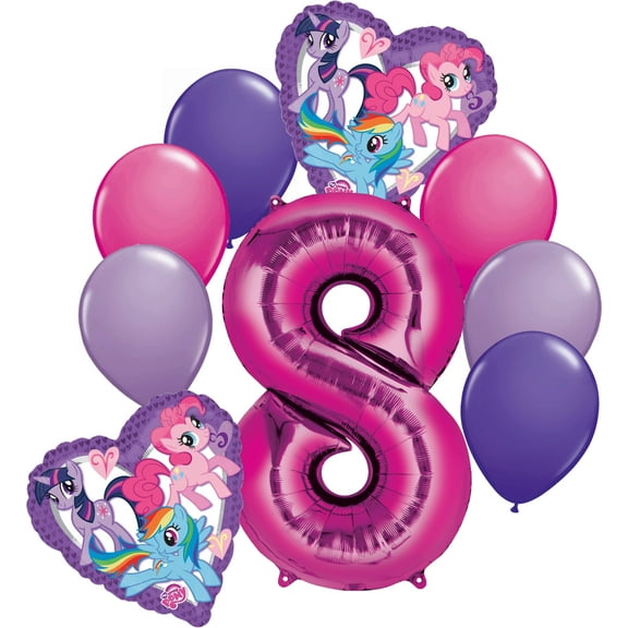 9 pc My Little Pony Heart Balloon Bouquet 8th Birthday Party Decoration Birthday