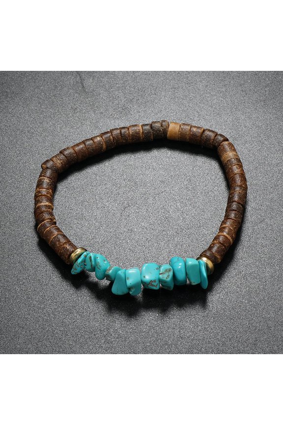 9 pc Turquoise Chips & Coconut Disc Beaded Stretch Bracelets Inner Diameter: 2-1/8 inch(5.5cm)