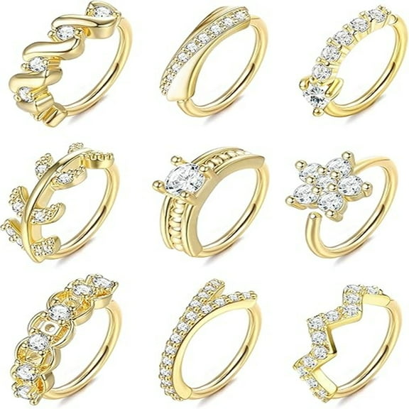 9 pcs 20G Stainless Steel Nose Rings Hoop for Women Men Paved CZ Cute Cartilage Helix Earrings Body Piercing for Nose Ear Gold Silver