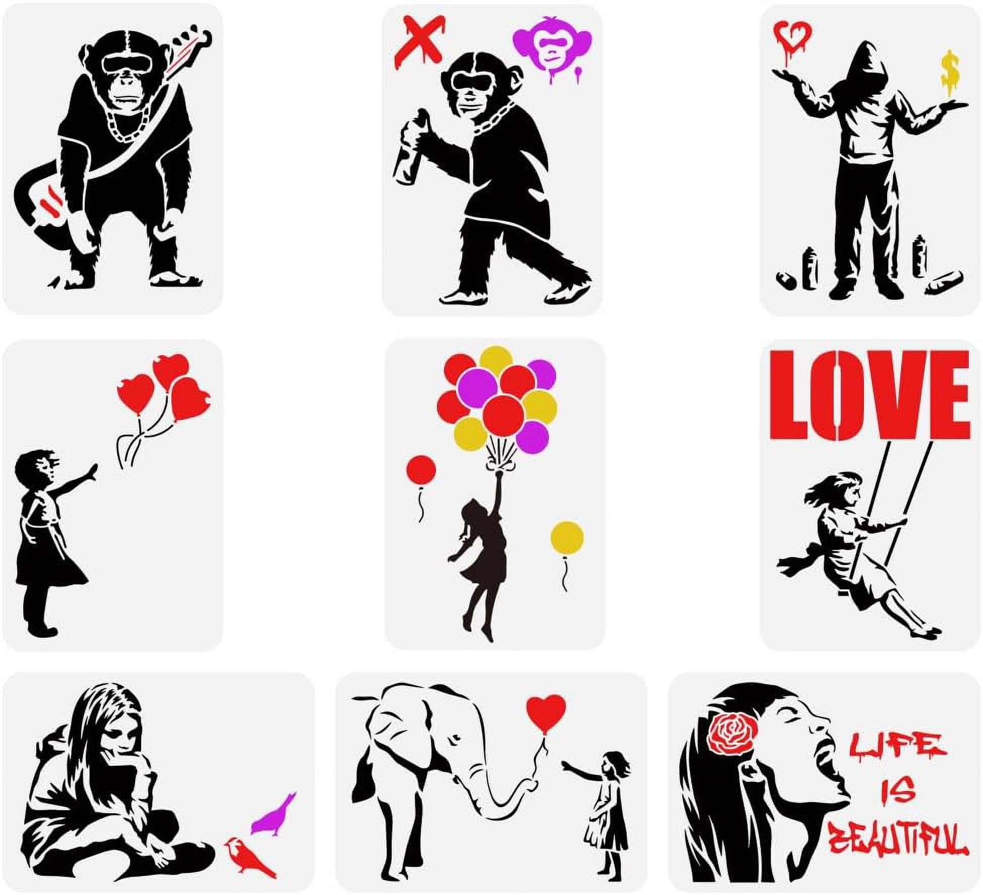 9 pcs Banksy Painting Stencil 8.3x11.7inch Reusable Banksy Girl Boy ...