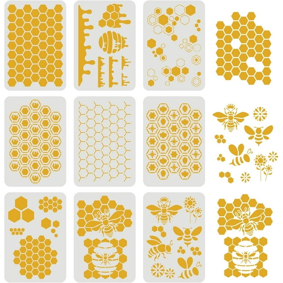9 pcs Honeycomb Stencils Set 11.7x8.3inch Bee Stencils for Painting Reusable Honeycomb Pattern Template Rhombic Stencil for Painting on Wall Floor Furniture Wood and Paper Mixed Color
