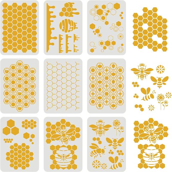 9 pcs Honeycomb Stencils Set 11.7x8.3inch Bee Stencils for Painting Reusable Honeycomb Pattern Template Rhombic Stencil Floor Furniture