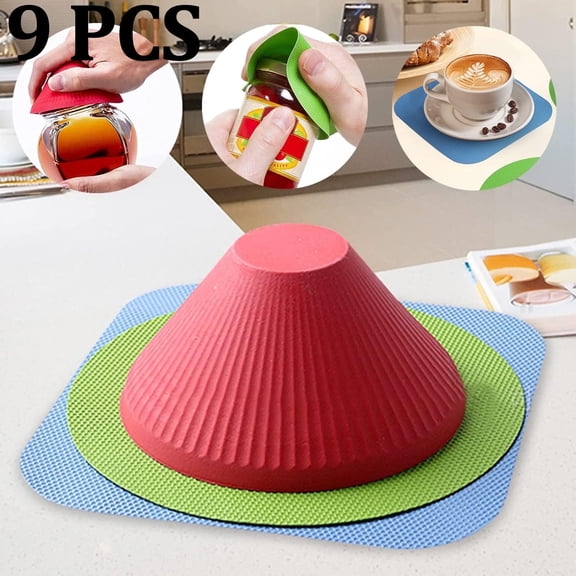 OFEFE 9 Pcs Jar Opener Gripper Pads, Rubber Jar Grippers Multi-Function Jar Opener for Seniors with Arthritis Weak Hands Kitchen Coasters