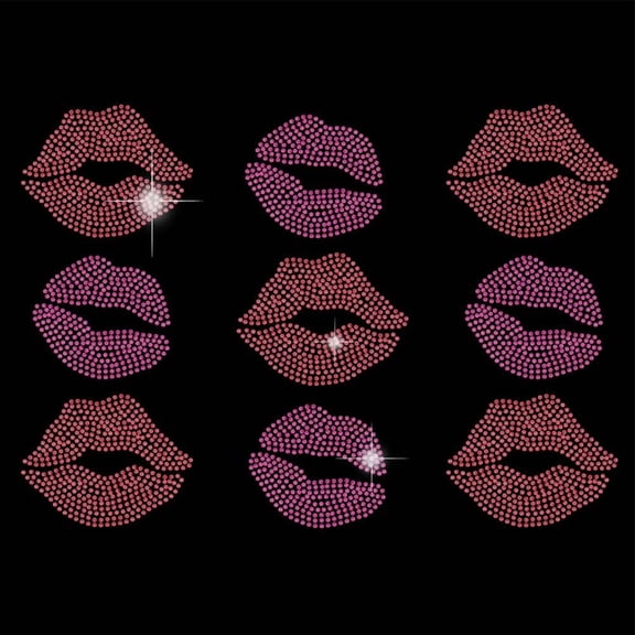 9 pcs Lips Iron on Rhinestones Transfer T-Shirt Crystal Heat Transfer Designs Lips Crystal Stickers Rhinestone Bling Decals for Girl's Clothing Tote Bag DIY Art Craft for Valentine's Day