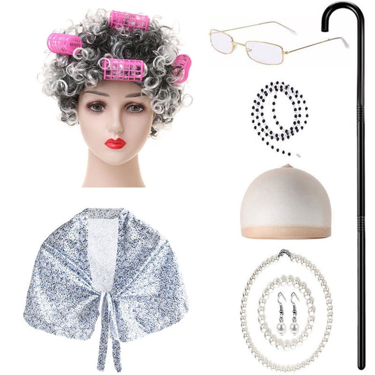 9 pcs Old Lady Costume for Kids,100 Days of School Costume Old Lady Wig for Girls,Halloween Granny Grandma Dress Up - Walmart.com 9 pcs Old Lady Costume for Kids,100 Days of School Costume Old Lady Wig for Girls,Halloween Granny Grandma Dress Up - Walmart.com