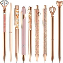9 pcs Rose Gold Ballpoint Pens Set with Metal Crystal Diamond Design for Women - Fancy Pens for Journaling, Writing, Gifts