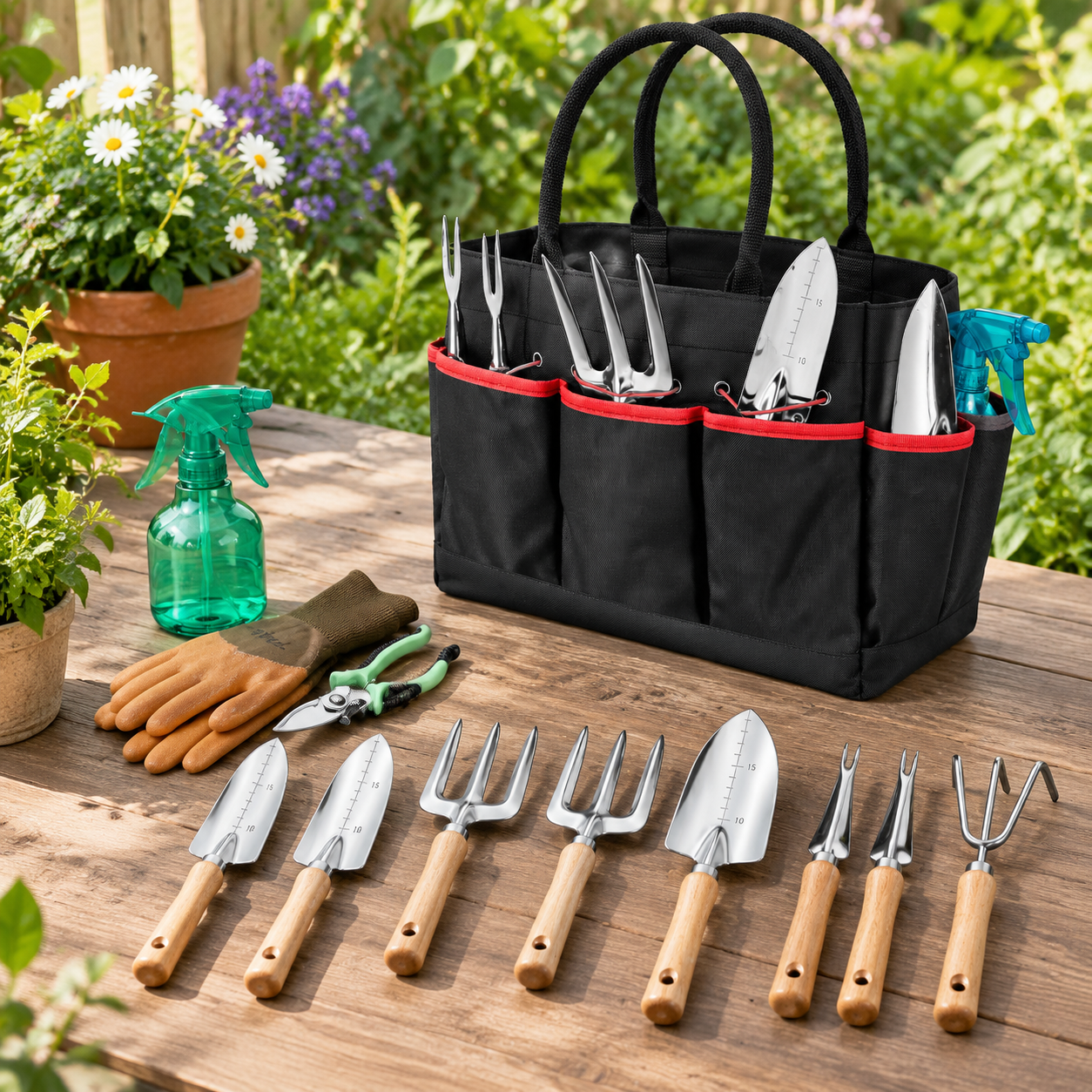 9-piece Gardening Tools Set With Fashion Handbag Black Red - Walmart.com