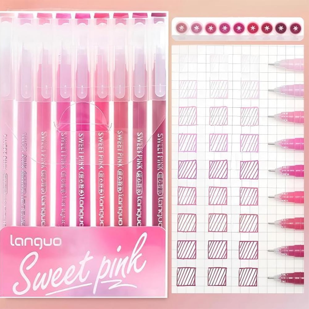 9-piece set of colorful art and journaling pens (Sweetheart pink), 0.6mm fine tip, large ink capacity,ideal for drawing,coloring,manga/anime,journaling, math homework, bills,calendars, illustrat