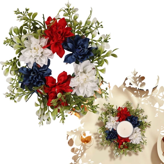 9" red white and blue wreath,hydrangea wreathfor Front Door, Memorial & Independence Day Decorations, Americana Decor for Porch Wall Window Outdoor