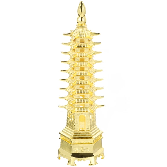 HEMOTON Wenchang Pagoda Model Golden Zinc Alloy Tabletop Decor for Home 9-tier