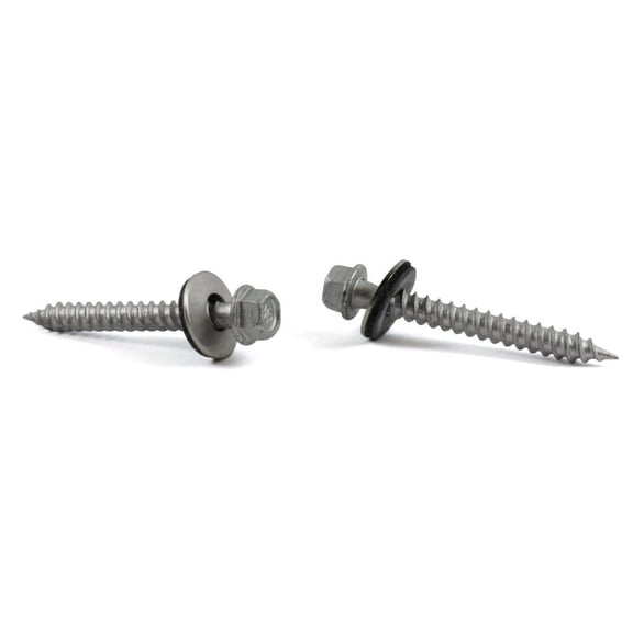#9 x 1" Pole Grip Screws / Unslotted / High Hex Washer Head w/ Shoulder / Type S / Steel / High-Corrosion Resistant Silver Ruspert / Bonded SS Washer - 2500 Piece Carton