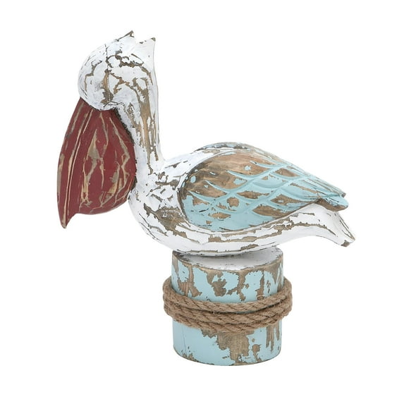 9" x 10" Multi Colored Wood Pelican Sculpture, by DecMode