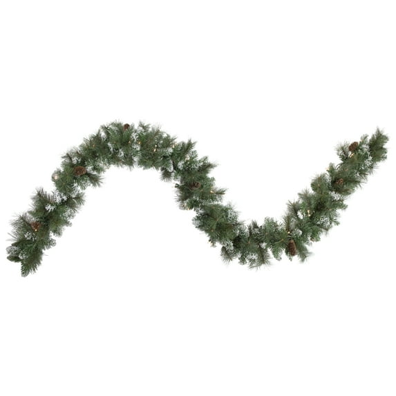 9' x 10" Pre-lit Snow Valley Pine Artificial Christmas Garland Clear Lights