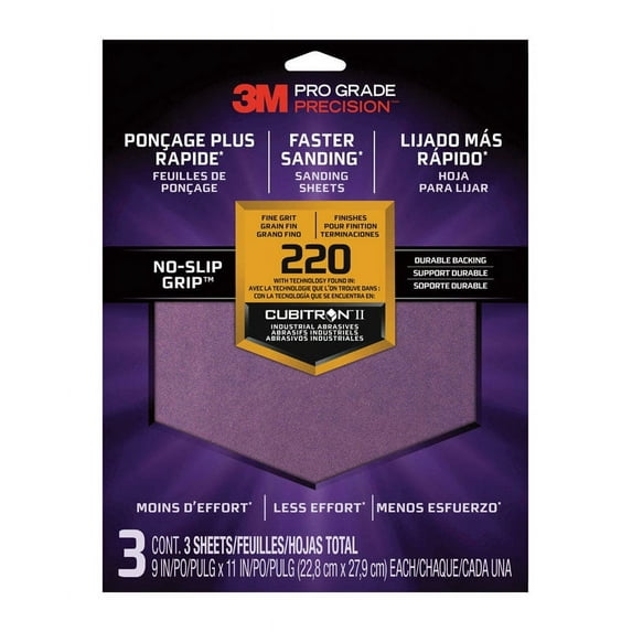 9" x 11" 3M SHR220-PGP-3T Pro Grade Precision Faster Sanding, Sanding Sheets, 220-Grit Fine, 3-Pack