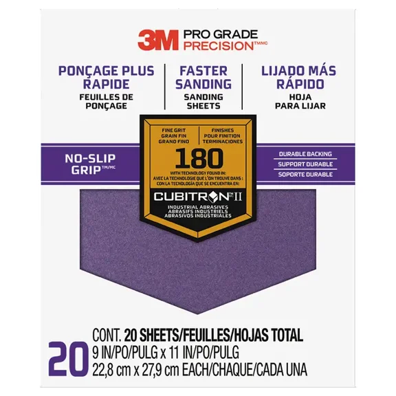 9" x 11" 3M SHCP180-PGP20T Pro Grade Precision Faster Sanding, Sanding Sheets, 180-Grit Fine, 20-Pack