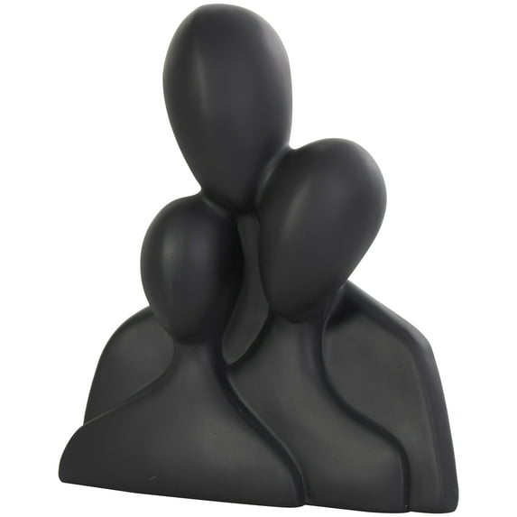 9" x 11" Black Polystone Nesting Family 3 Head People Sculpture, by DecMode