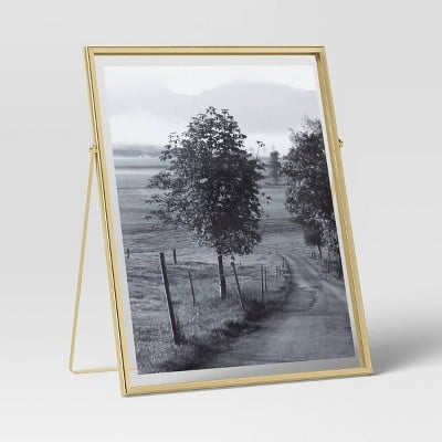 9" x 11" Float to 8" x 10" Linear Metal Easel Single Image Frame Brass - Modern Tabletop Display