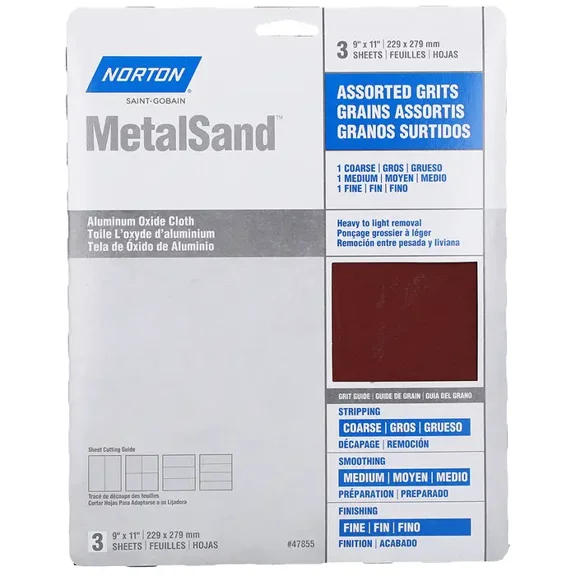 9" x 11" Norton 47855 MetalSand Emery Cloth Sanding Sheet Assorted Handy-Pack
