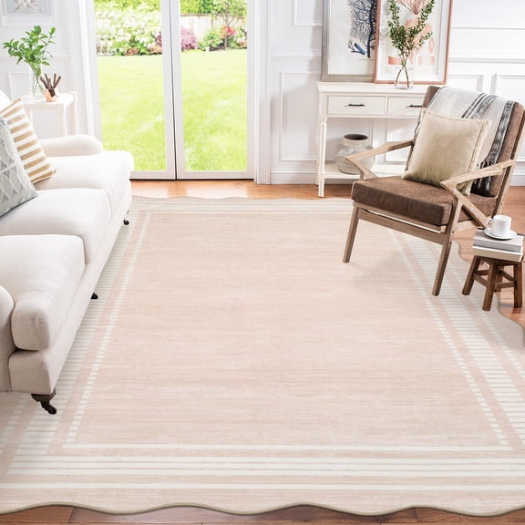9' x 12' Area Rugs, Washable Rugs, Stain Resistant Indoor Carpet Non Slip Low Pile Floor Cover, Modern Border Accent Carpet, for Bedroom Playroom Nursery Apartment Living Room