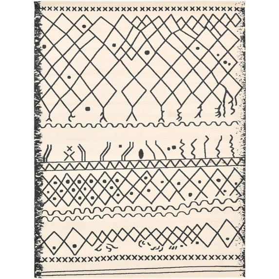 9' x 12' Beige and Black Bohemian Geometric Rectangular Area Throw Rug
