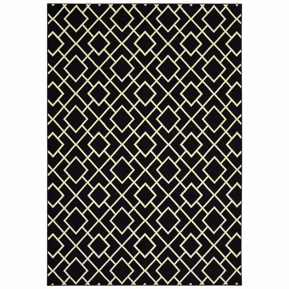 9' x 12' Black Ivory Machine Woven Geometric Diamonds Indoor Area Rug