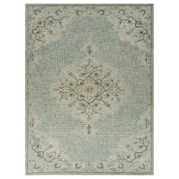 9â€™ x 12â€™ Blue and Beige Flor Medallion Area Rug