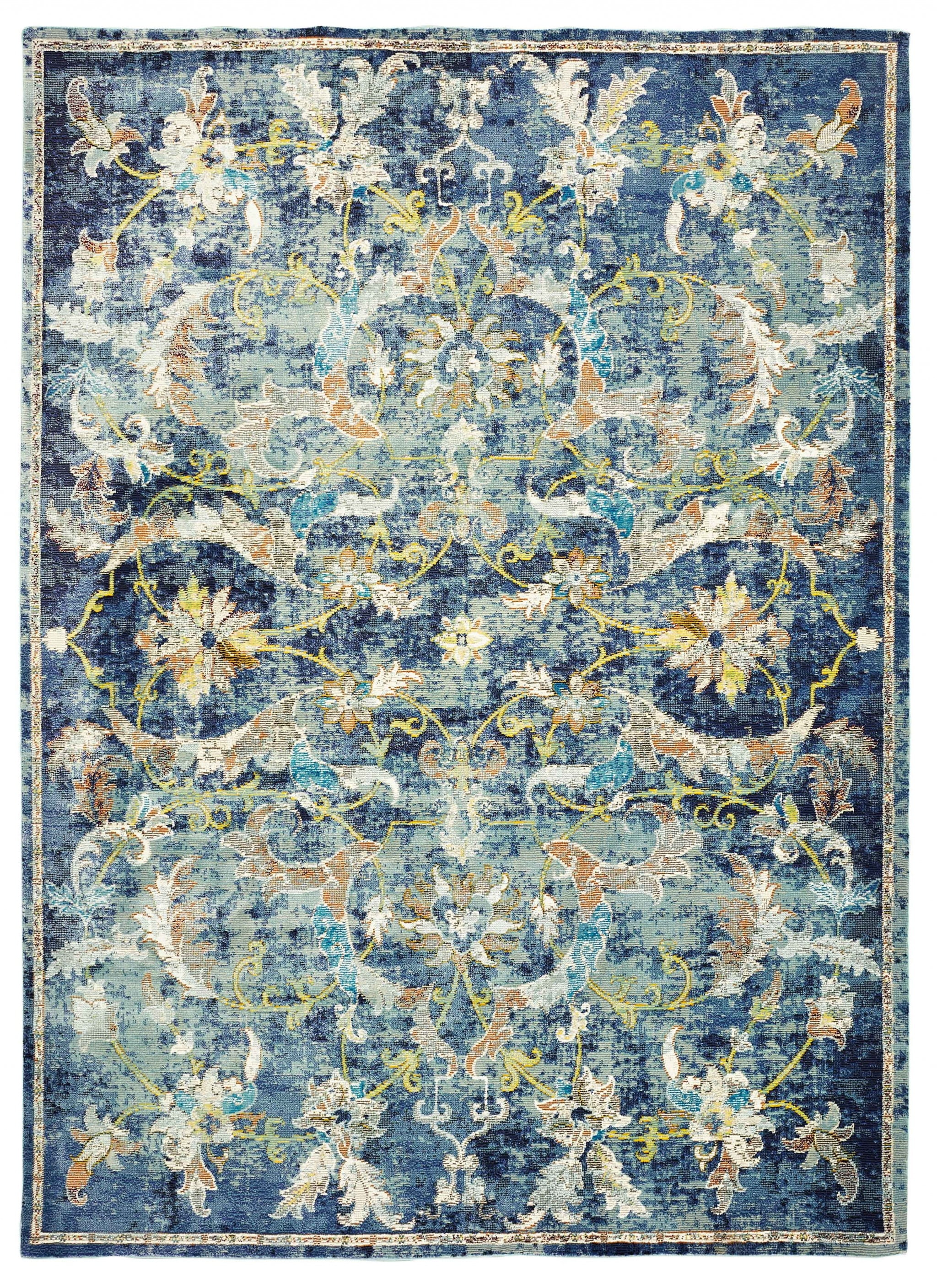 9â€™ x 12â€™ Blue and White Jacobean Pattern Area Rug - Walmart.com