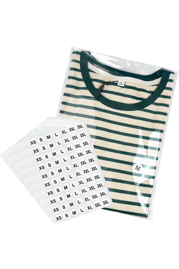9" x 12" Clear Plastic T-Shirt Bags with Clothing Size Stickers, 100 count Cellophane Shirt Sleeves Packaging Bags for Small Business, Thick, Self-adhesive & Resealable