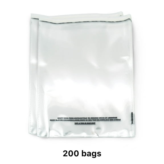 9" x 12" Clear Self Seal OPP Cellophane Bag Sealing Cello Pouch For Goodie Bags, Treats, Gifts, Party Favors, Bakery Goods (1.5 Mil) Suffocation Warning Resealable Reclosable Bags 2 Packs of 100 pcs