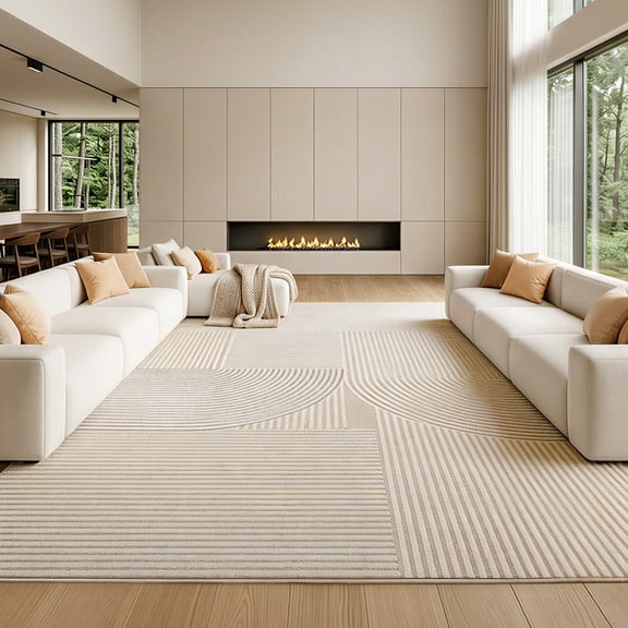 UNTIMATY 9'x12' Area Rugs for Living Room, Arch Pattern Low Pile Textured Rugs Carpets, Washable Modern Rug for Living Room Bedroom Dining Room, Beige