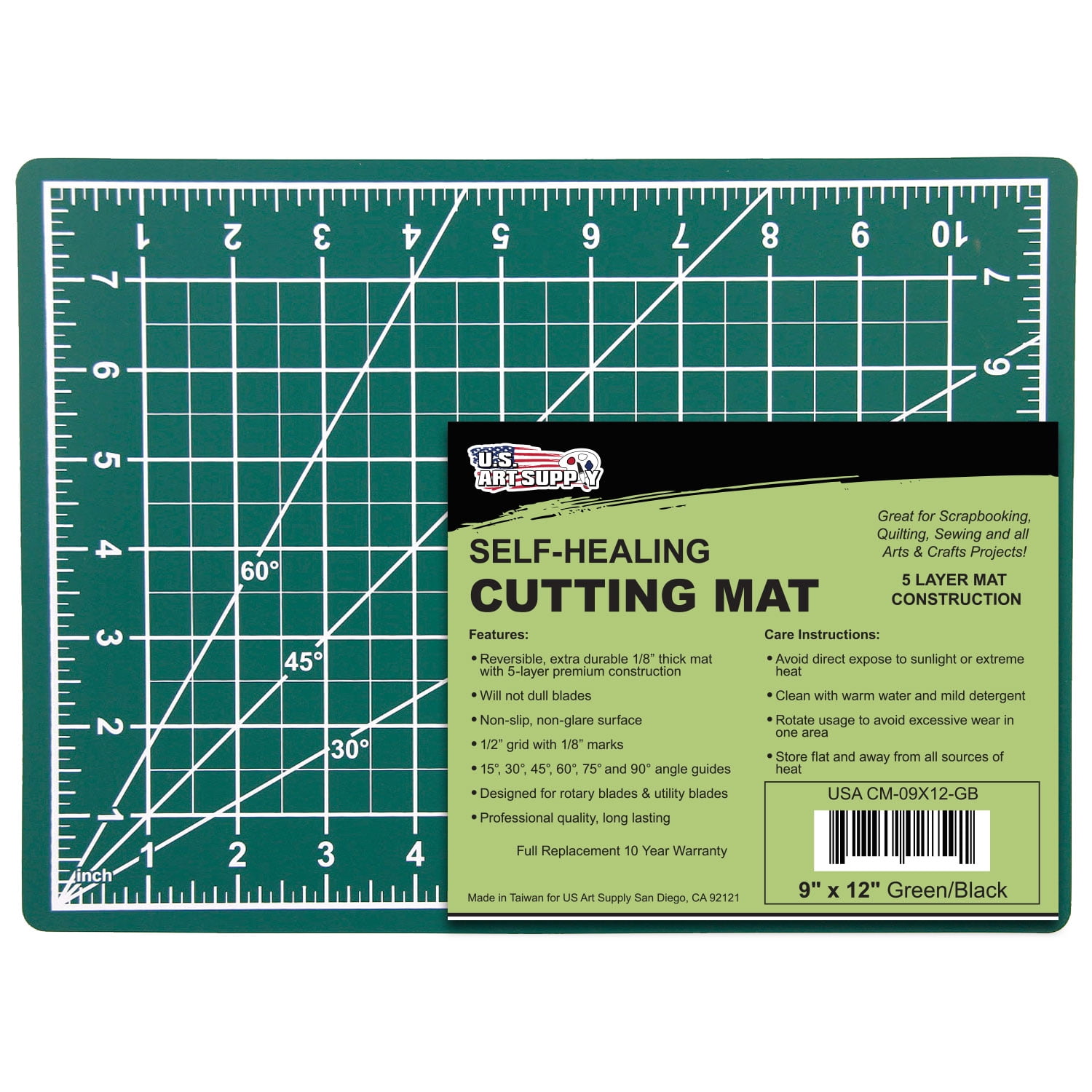 US Art Supply Thickend - 12 x 18 Green/Black Professional Self Healing  5-Ply Double Sided Durable Non-Slip Cutting Mat Great for Scrapbooking