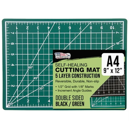 U.S. Art Supply 9" x 12" Self-Healing Cutting Mat 5-Ply - Double-Sided Green/Black Craft Mat, Non-Slip Cutting Mats for Crafts, Sewing, Quilting, Scrapbooking