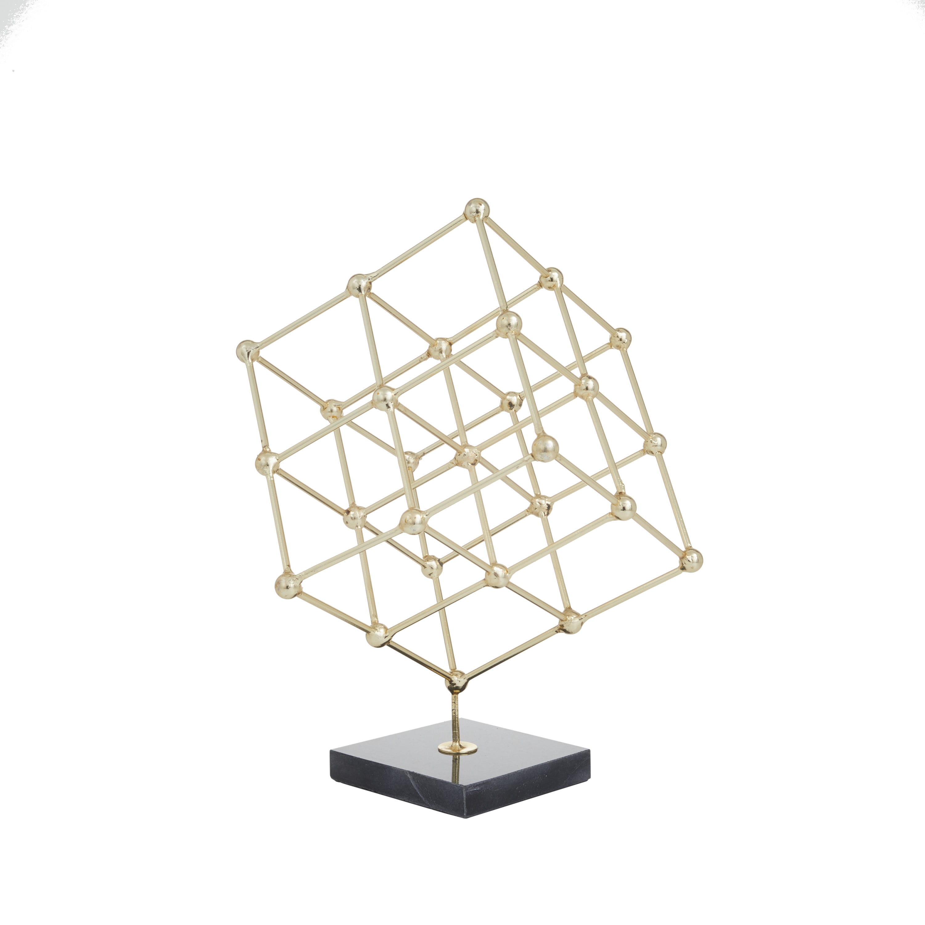 9" x 12" Gold Marble Geometric Sculpture with Black Base, by DecMode