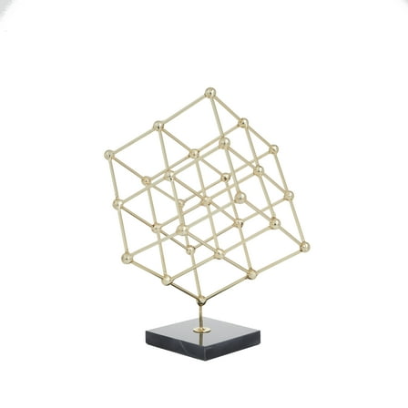 9" x 12" Gold Marble Geometric Sculpture with Black Base, by DecMode