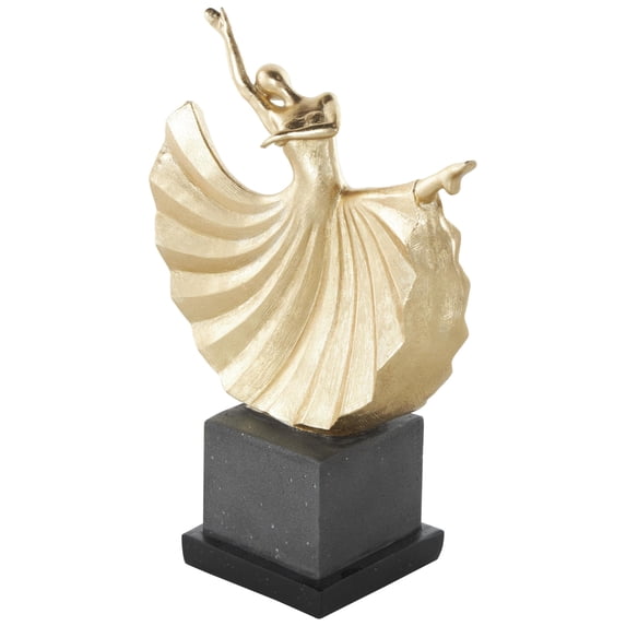9" x 12" Gold Polystone Dancer Sculpture with Black Square Base, by DecMode