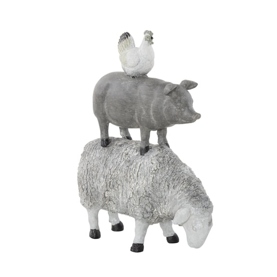 9" x 12" Gray Polyresin Stacked Farm Animals Sculpture, by DecMode