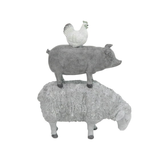 9" x 12" Gray Polyresin Stacked Farm Animals Sculpture, by DecMode