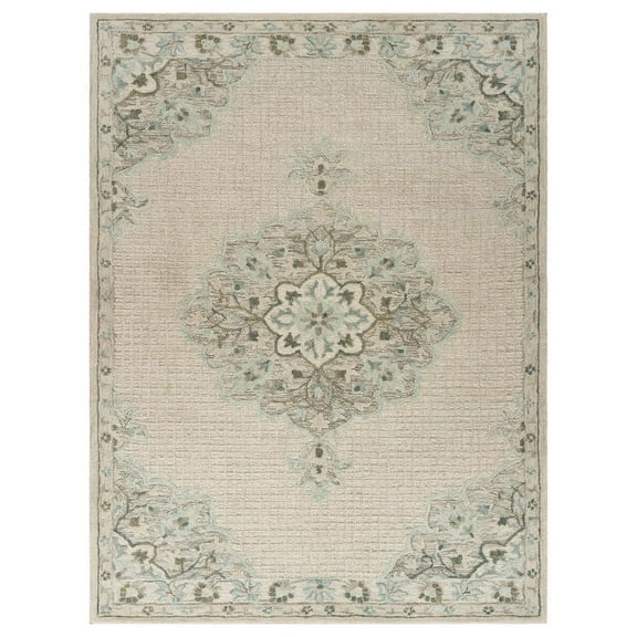 9’ x 12’ Ivory Distressed Floral Area Rug