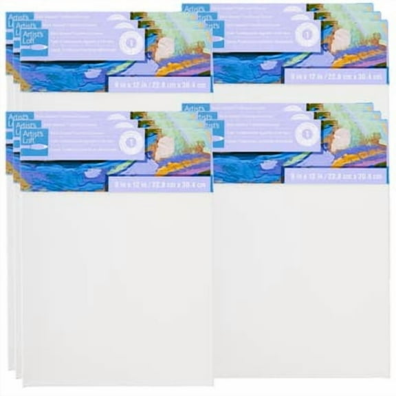 9" x 12" Level 1 Back Stapled Traditional Canvas by Artist's Loft - Archival - Acid Free Cotton Canvas for Paint - Acrylic - & Oils - Bulk 12 Pack