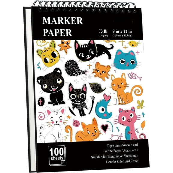 9" x 12" Marker Paper Pad, 100 Sheets Bleedproof Sketchbook for  Markers - 73lb/120gsm Art Supplies for Drawing & Coloring (/).