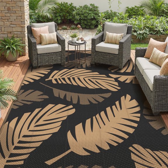 9' x 12' Outdoor Rug, Reversible Plastic Straw Patio Mat for Large Deck, Backyard, RV Camping & Beach, Waterproof & Fade-Resistant Jumbo Area Rug for Outdoor Living