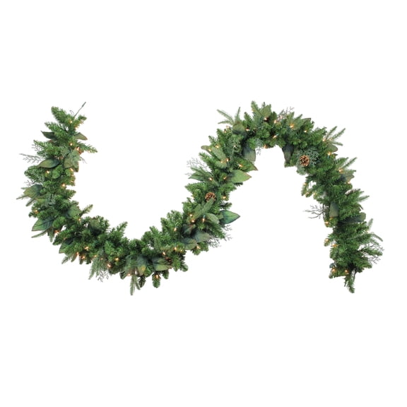 Northlight 9' x 12" Prelit Mixed Winter Pine Artificial Christmas Garland - Clear Lights