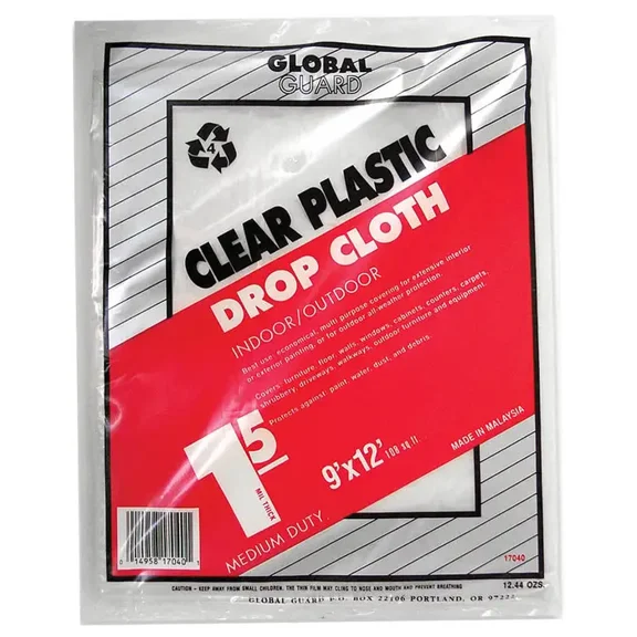 9' x 12' Premier Paint Roller 17040 Global Guard Plastic Dropcloth 1.5-Mil