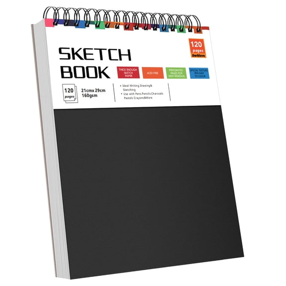 9" x 12" Sketch Book, 120 Sheets Top Spiral Bound Sketchbook with Thick Drawing Paper, Art Sketch Pad for Kids, Adults & Artist, Professional Art Supplies for Beginners (Black)