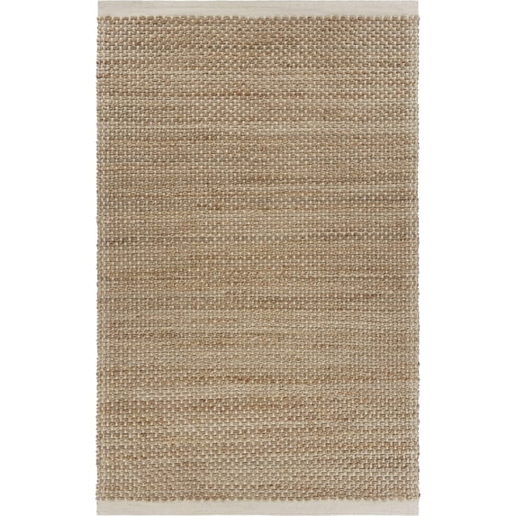 9’ x 12’ Tan and White Detailed Woven Area Rug