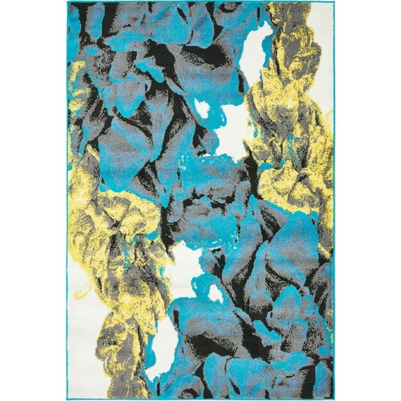 9' x 12' Turquoise Blue and Gray Abstract Eclectic Rectangular Area Throw Rug