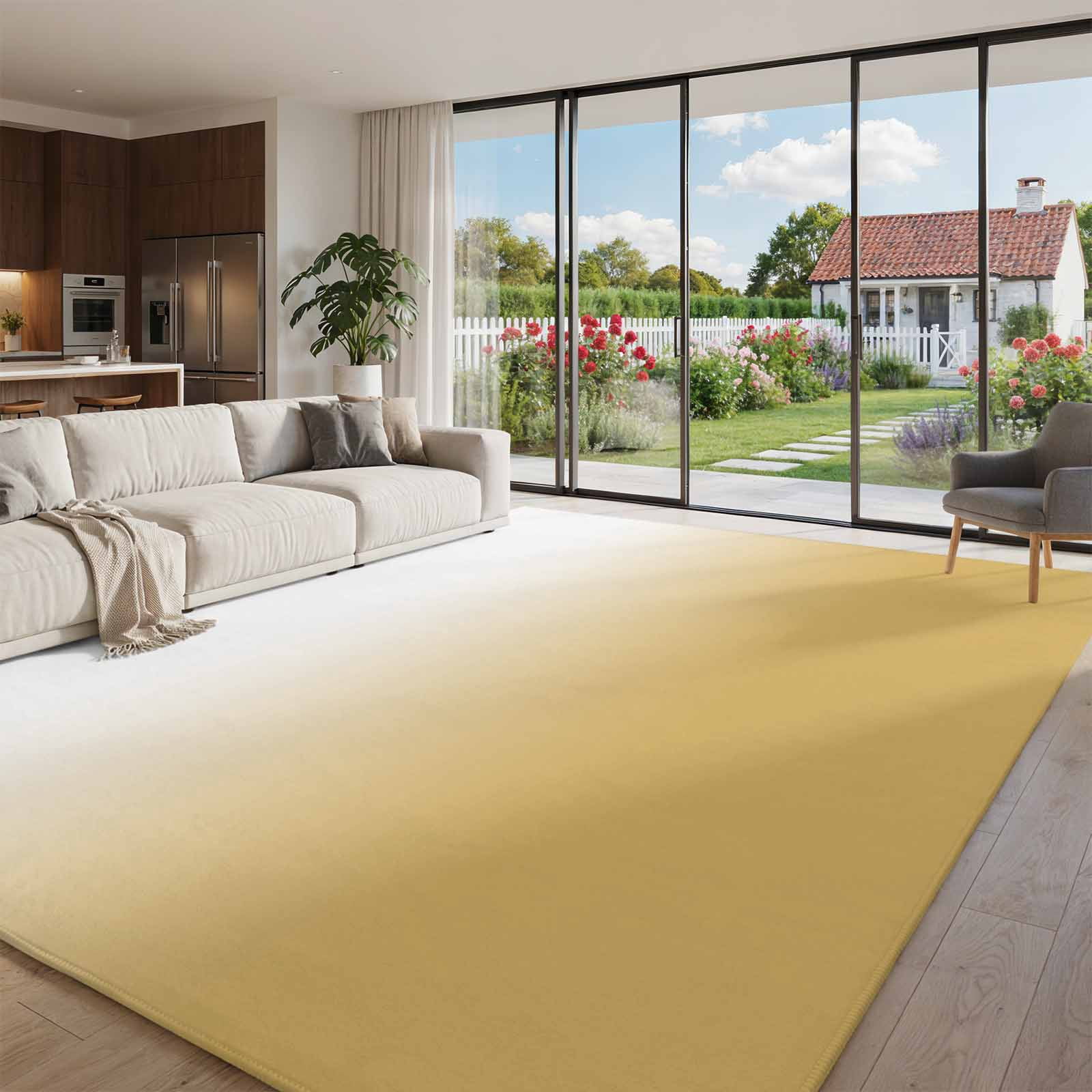 White Gradinet 9 x 12 Yellow Ombre Area Rugs for Living Room, Washable Large Rug Low ...