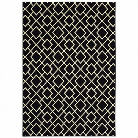 9 x 12 ft. Black Ivory Machine Woven Geometric Diamonds Indoor Area Rug