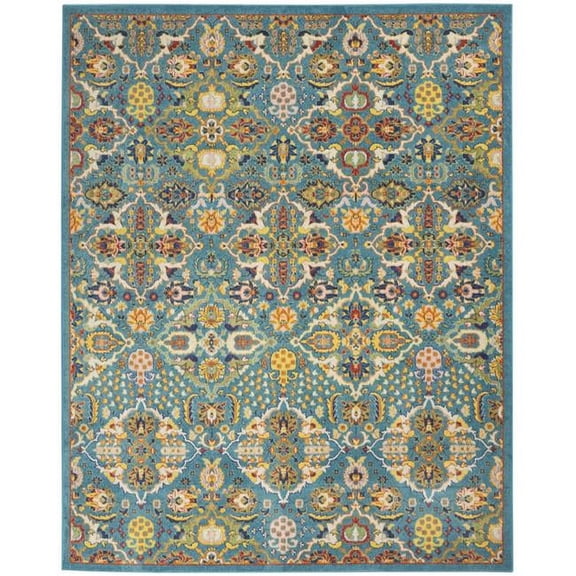 9 x 12 ft. Floral Power Loom Rectangle Area Rug, Teal & Gold