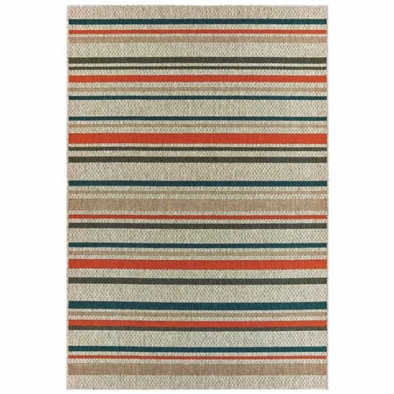 9 x 12 ft. Gray & Blue Geometric Indoor & Outdoor Area Rug